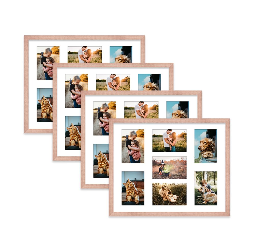 Bronze Multi Photo Frame - Holds 7 x 6x4 Pictures, Family Collage Picture Frame for Wall Display, 20x16 Frame size, Set of 4