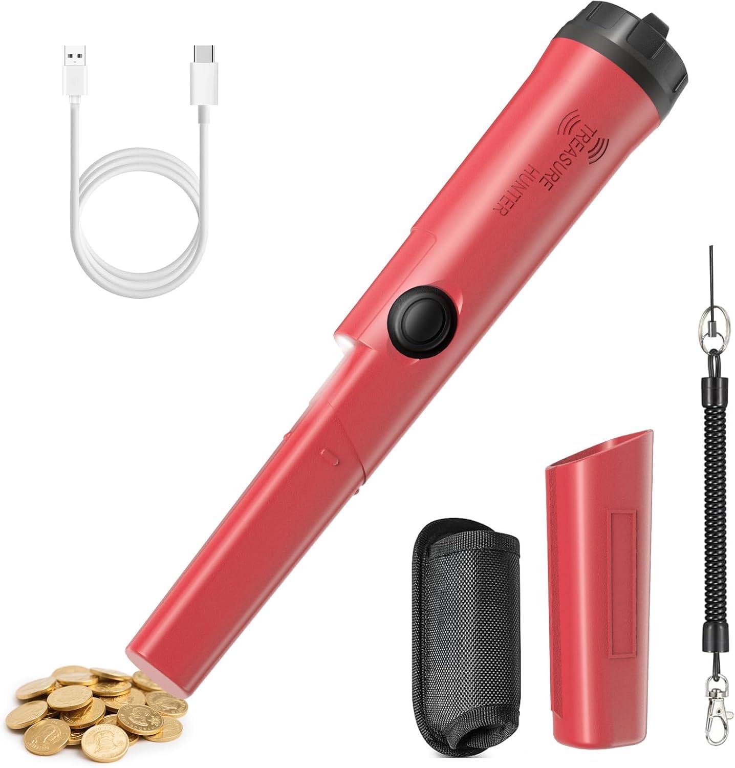 Rechargeable Metal Detector Pinpointer for Adults & Kids, Fully Waterproof Handheld Metal Detector Wand for Underwater, Portable Small Gold Detector Tool with LED Light and Adjustable Sensitivity