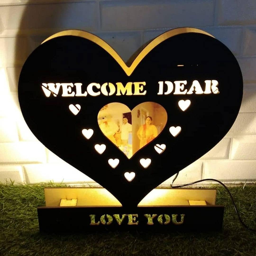 Apna Photo Personalized Welcome LED Lamp Brown can Customise with Your Name, Tagline and Photo30X30 CM