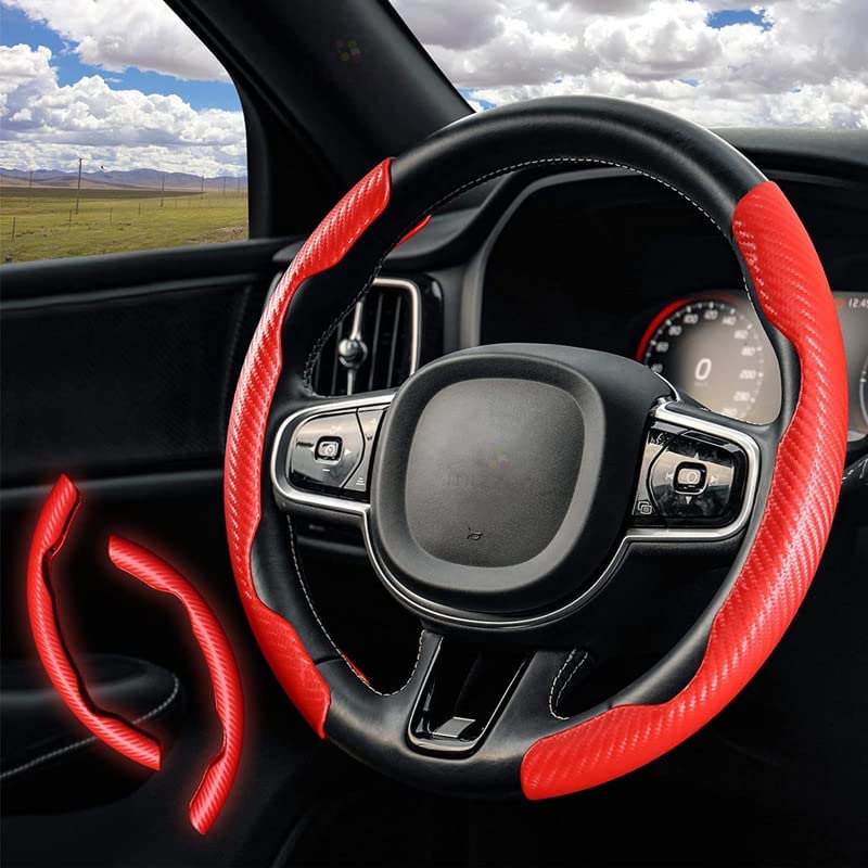 Air Wink Carbon Fibre Carbon Fiber Steering Wheel Cover,Non Slip Car Steering Accessory,15-Inch Universal Auto Car Steering Wheel Cover Compatible With Volkswagen Skoda (Red)-image-32