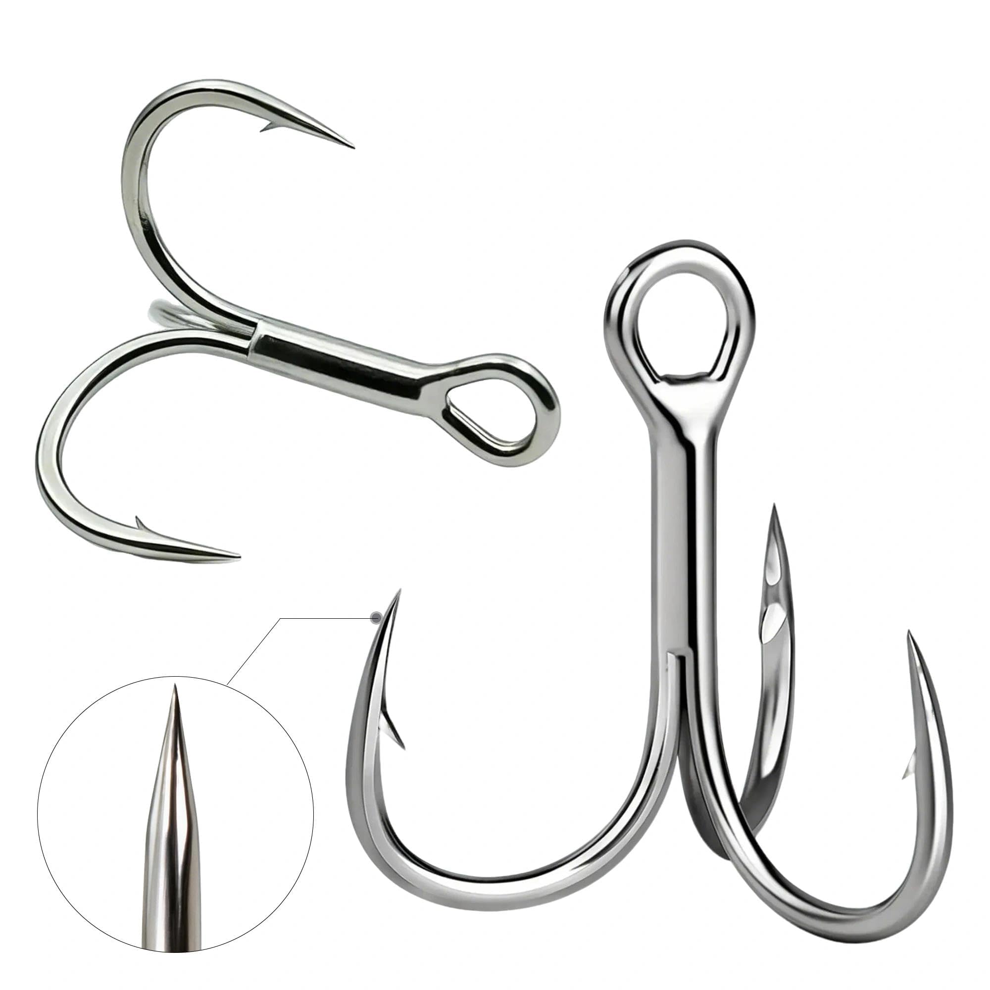9KM DWLIFE Treble Fishing Hooks High Carbon Steel Strengthen Sharp Fishing Hooks 4/0# Silver for Pike Perch Trout Sea Fishing Accessories Replacement Hard Lures Tackle for Freshwater Saltwater