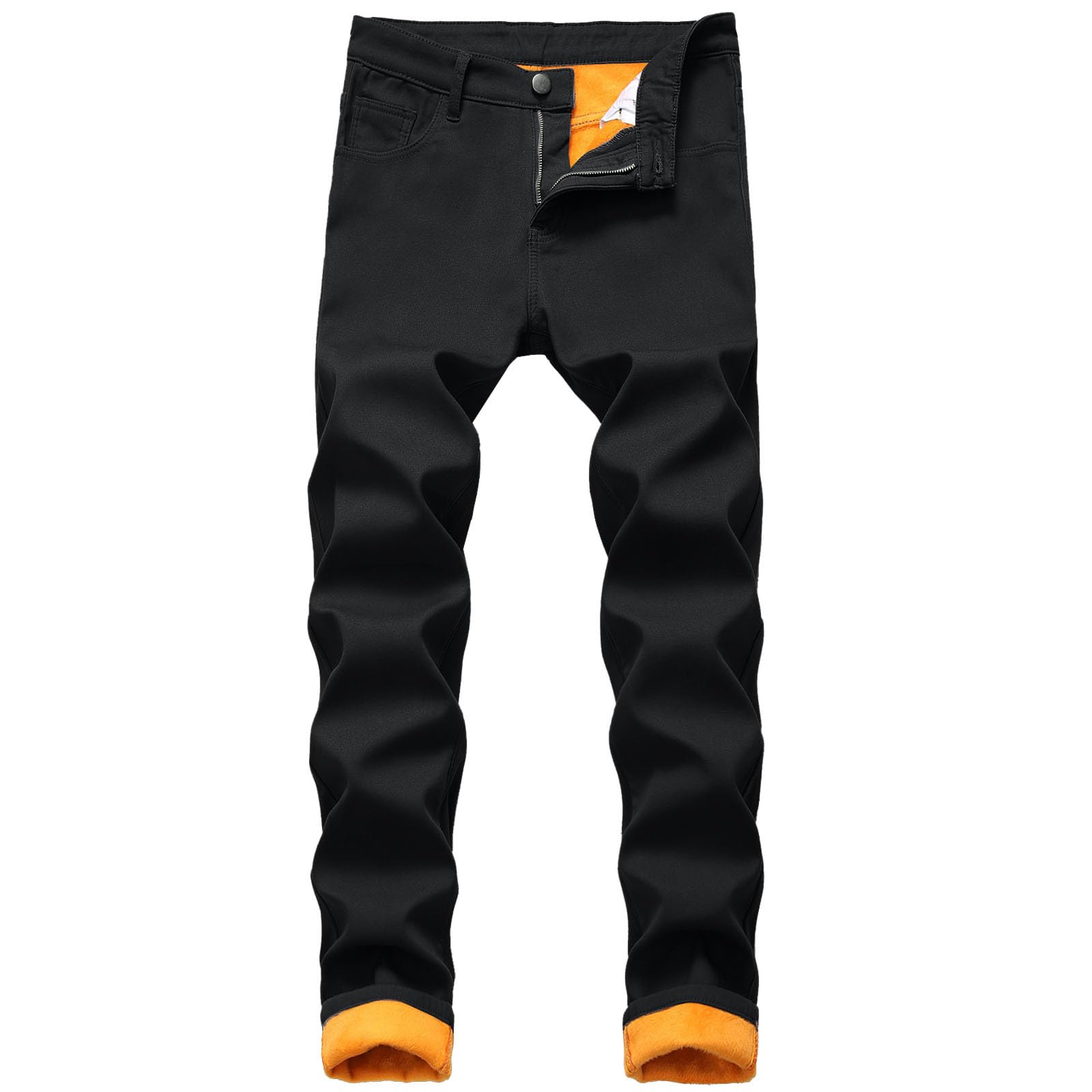 Jeans termici da uomo, invernali, imbottiti, in pile, imbottiti, per attività all'aria aperta, sottili, invernali, spessi, antivento, elasticizzati, comodi, in denim, O nero., 42