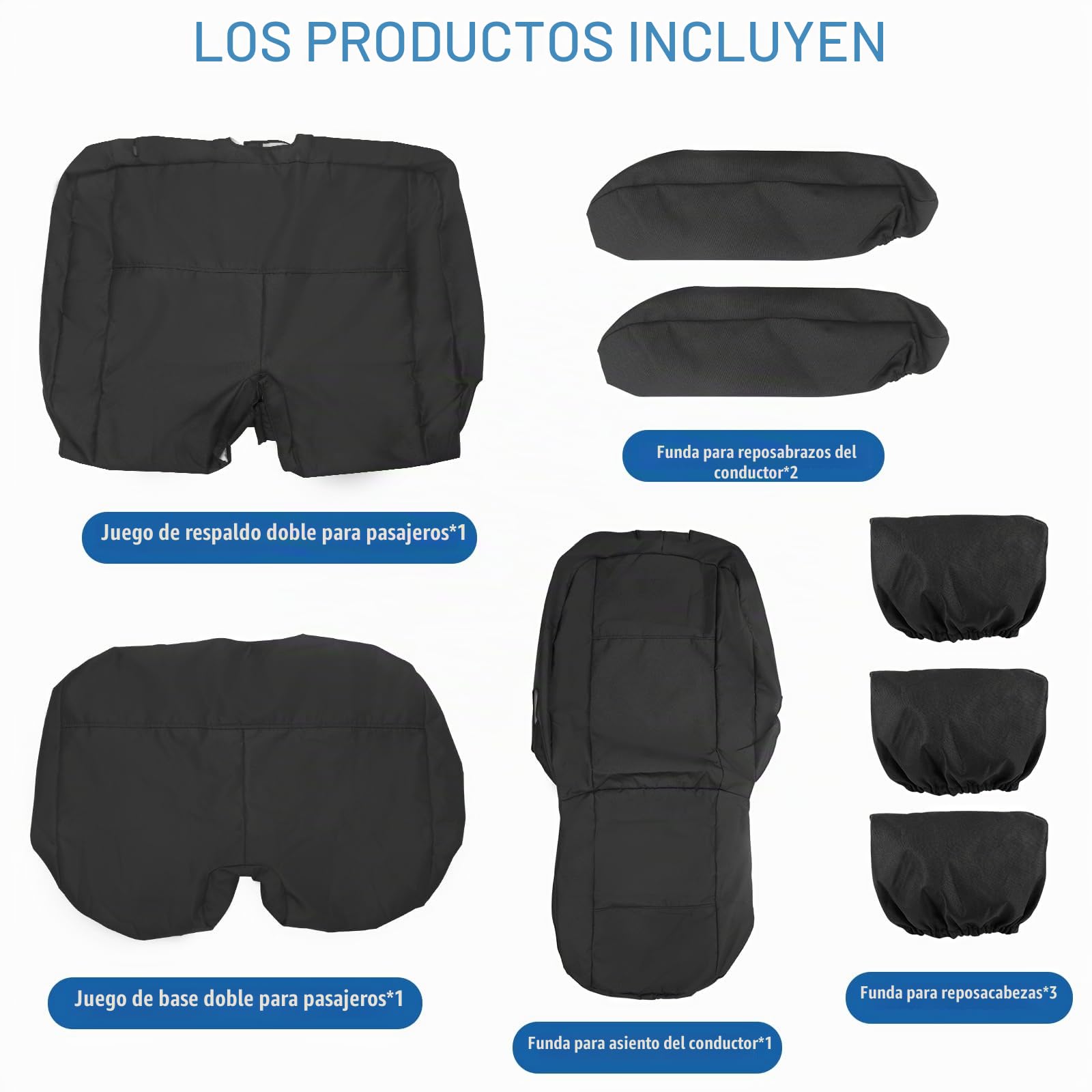 Juego de Fundas de Asientos de Coche para VW Transporter T5 T6 2015-2022, 3 Asientos Fundas de Asiento Negras Impermeables, Asientos de Conductor y Pasajero Doble
