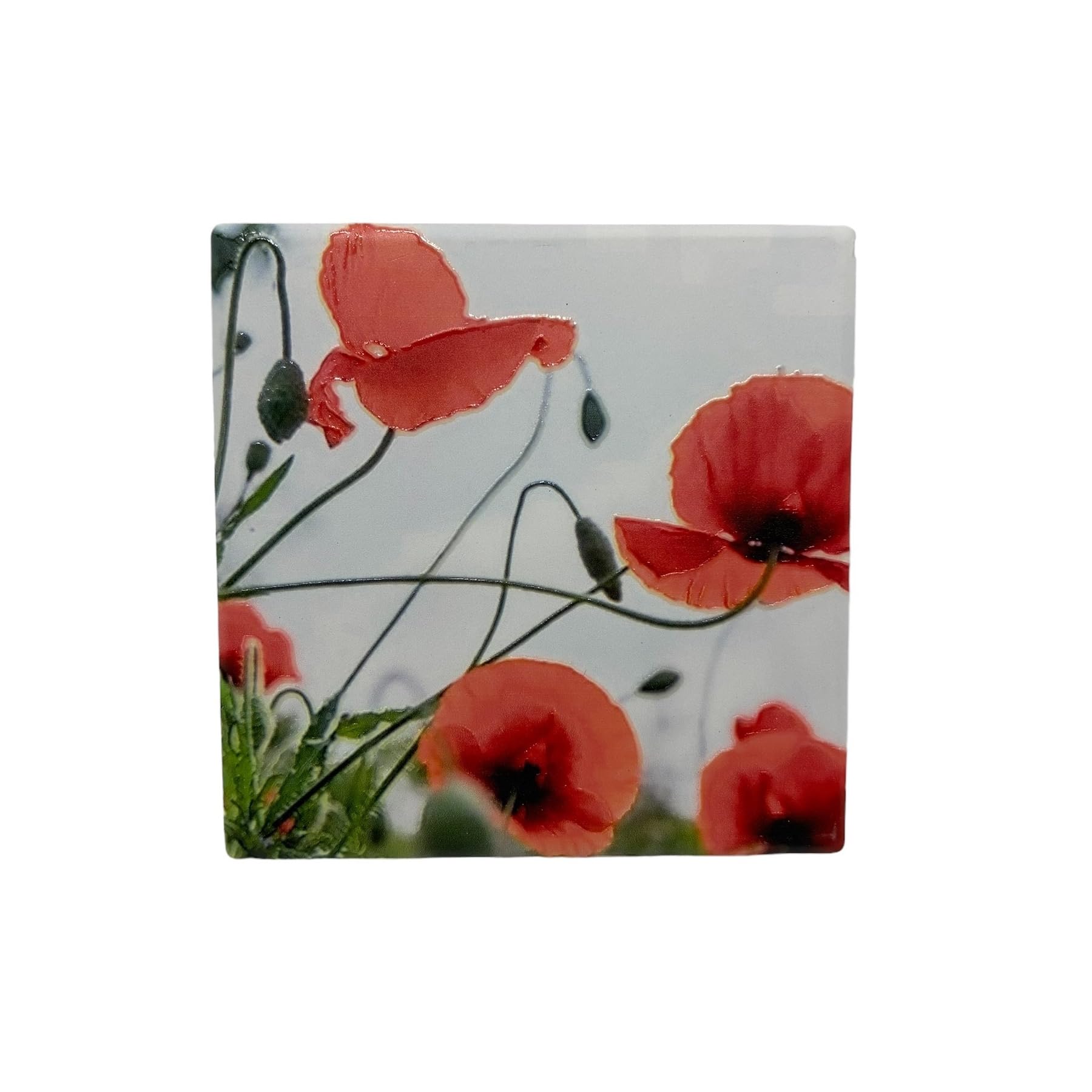 Milford Collection Ceramic Art Coaster 10x10cm Poppies Design – Cork Backed Non-Slip Drink Coaster Table Mat for Home Decor