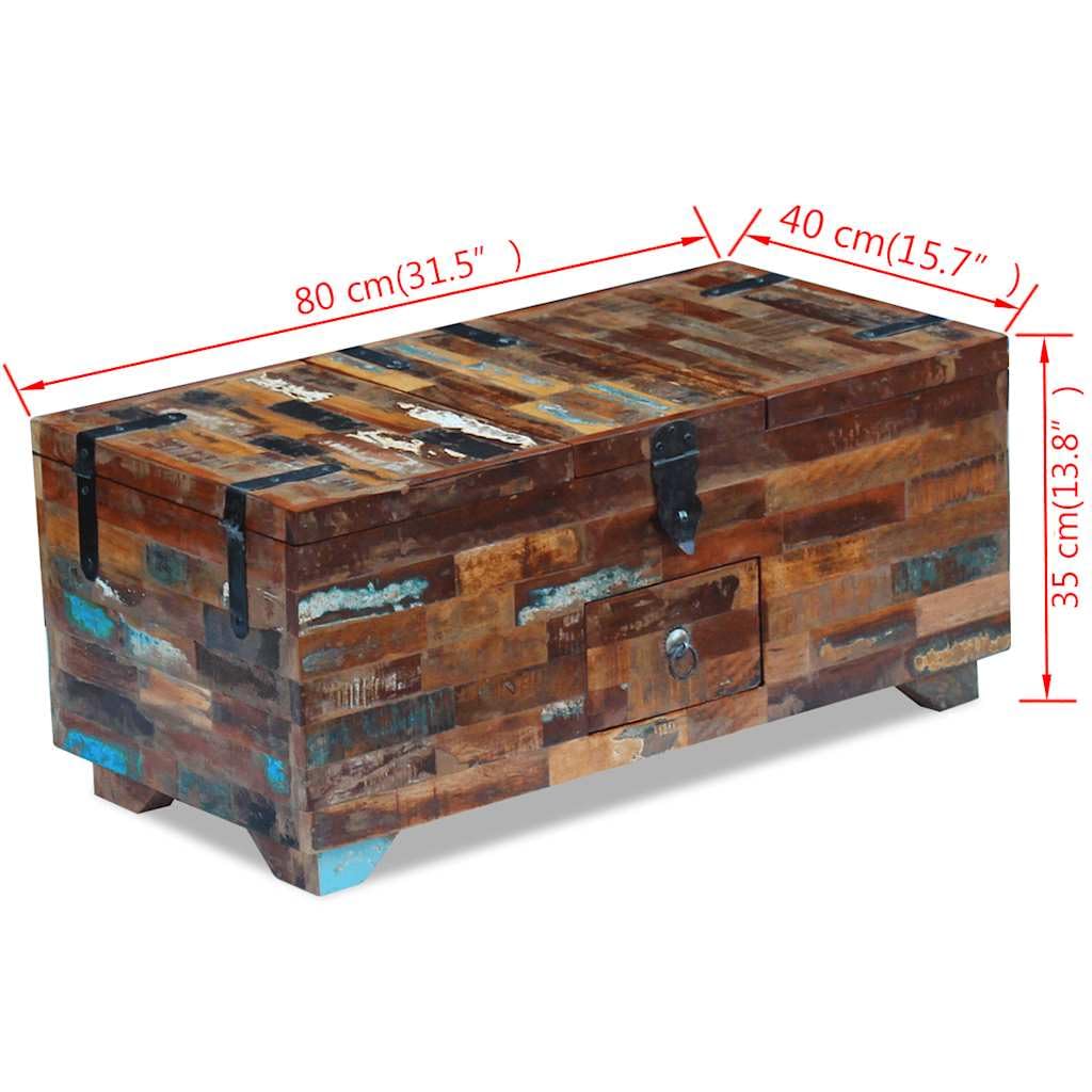 vidaXL Mesa de Centro Cofre Madera Maciza Reciclada 80x40x35 cm 3 Compartimentos