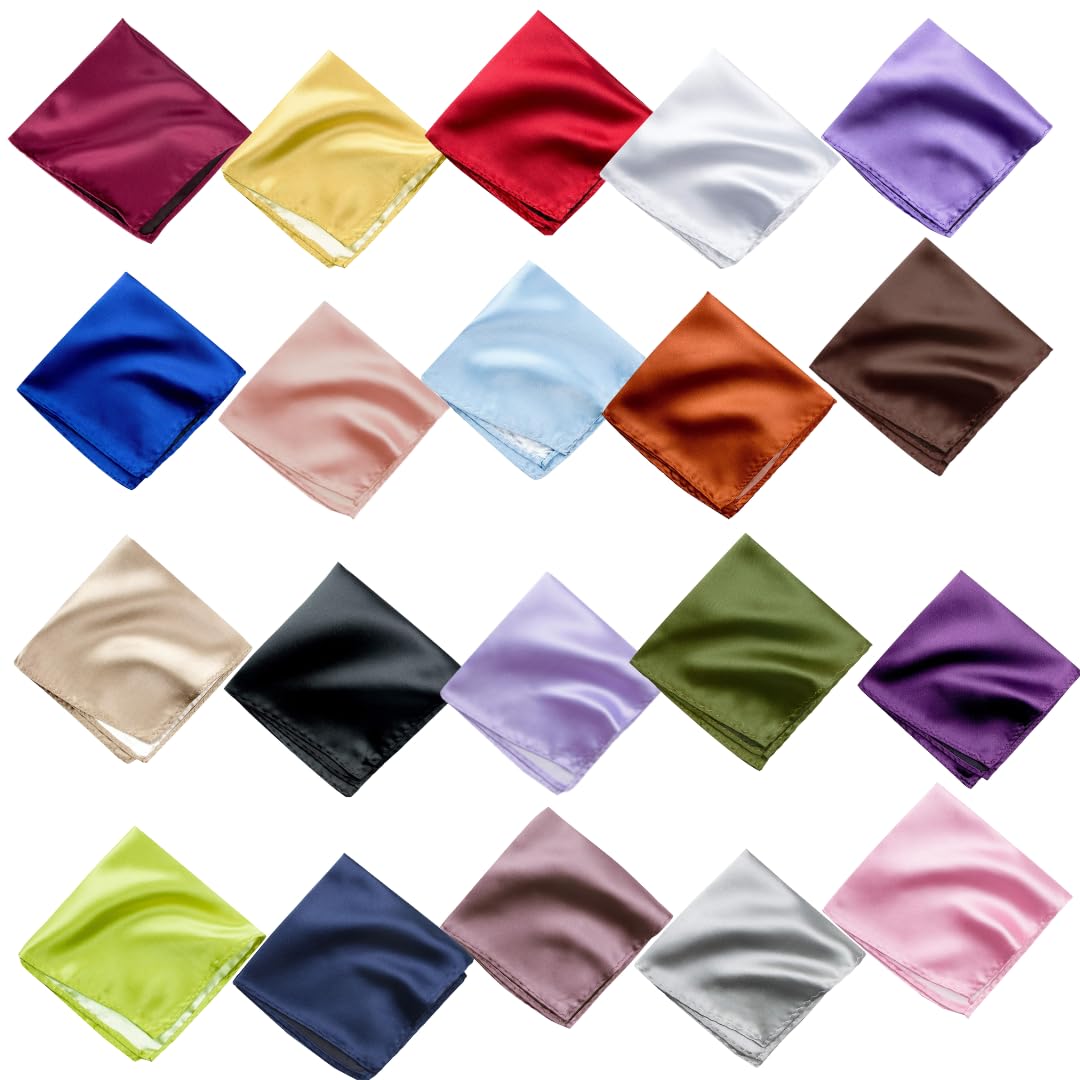 Satin Pocket Square for Men | Wedding Handkerchief for Suits, Blazers & Tuxedo | Men's Pocket Square Combo (Pack of 20) (Multicolor)-image-5