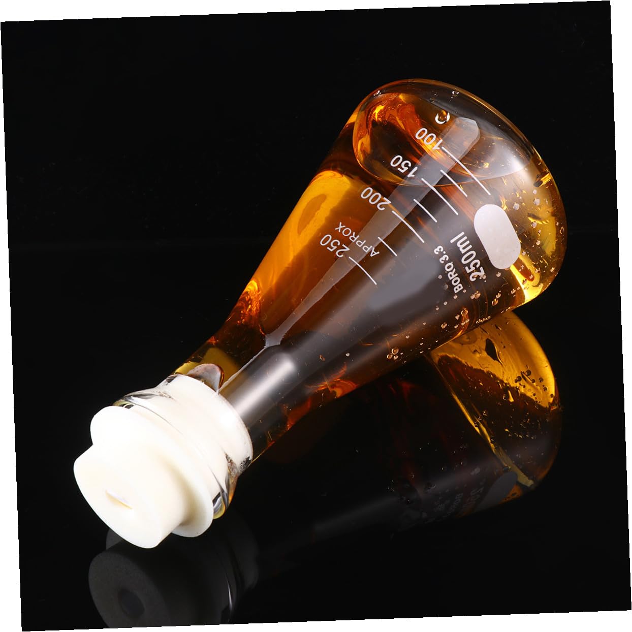 Kichvoe Matraz Erlenmeyer De Vidrio Matraz Cónico Matraz De Vidrio De Boca Ancha Matraces Aforados Con Tapón De Goma (250 Ml)