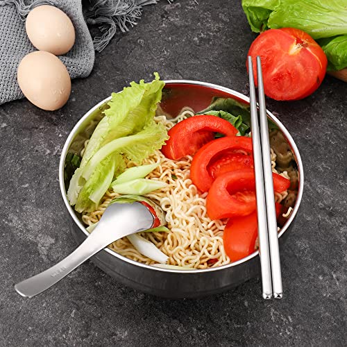 Fpxrng Ramen Noodle Soup Bowl Set Silver Double Layer Stainless Steel Bowl (7 Inch) With Chopsticks And Spoons, 1300 Ml Appr(Silver) #TOP6