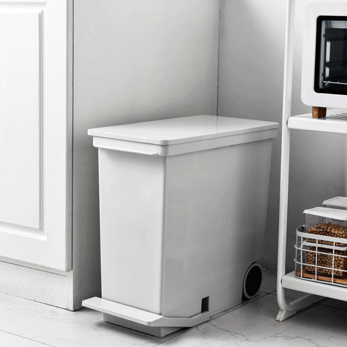 Warmiehomy Recycling Bin for Kitchen 26L Pedal Bin with Lid Double Compartment Bins with Back Wheels Plastic Trash Can for Kitchen, Bathroom, Bedroom, Living Room