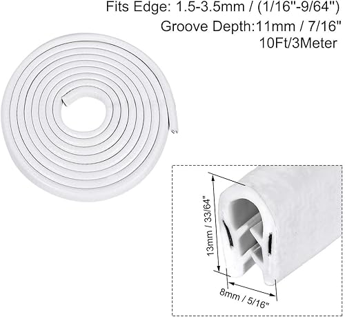 Miniatura 2 de uxcell Edge Trim U Seal Extrusion White U Channel Edge Protector PVC Plástico W Hoja de hierro Se adapta a 1/16''-9/64'' Edge 10FT/3Meter Longitud