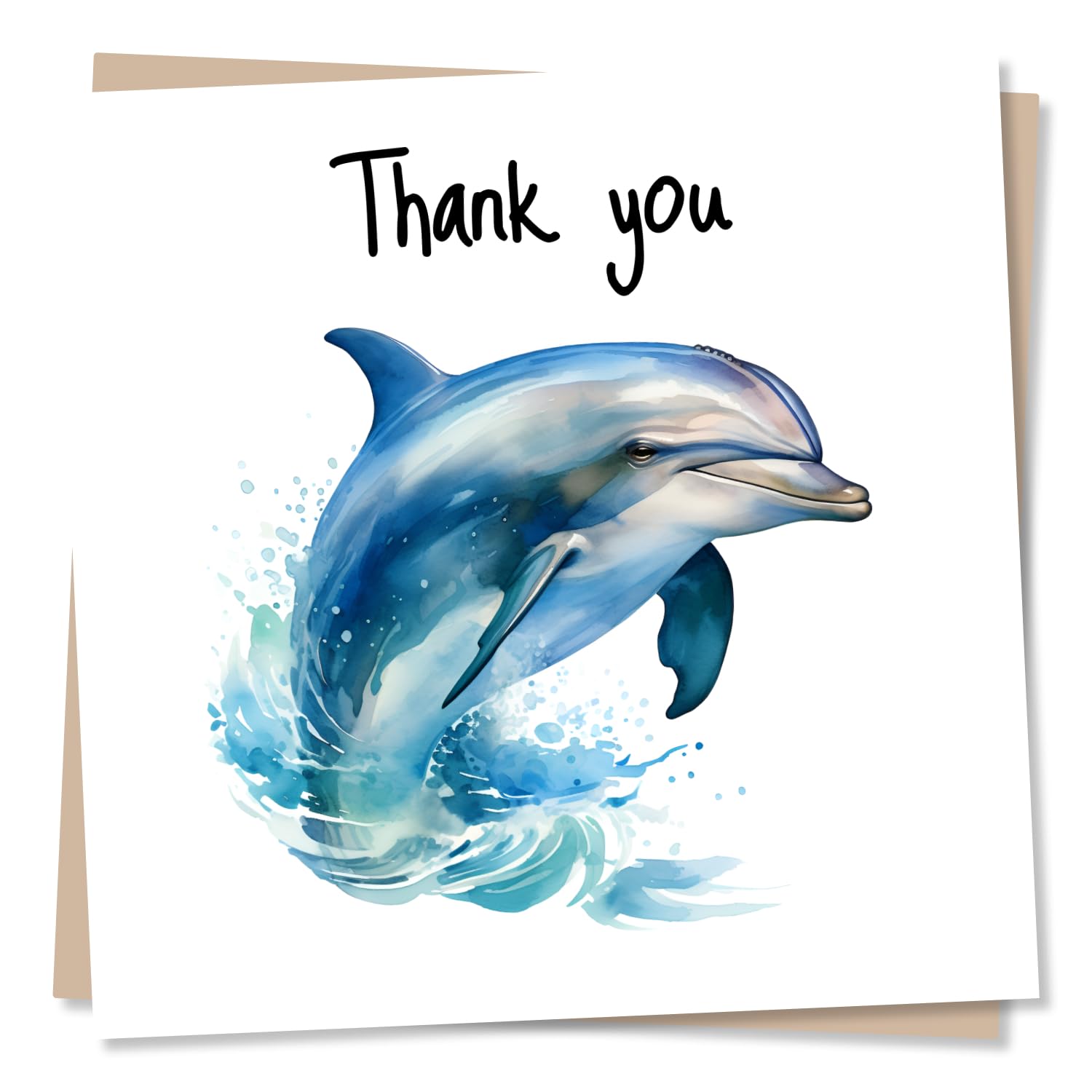 Nokular Beautiful Dolphin Thank You Card - Appreciation Card Watercolour Design for Dolphin and Sea Lovers - Made in UK