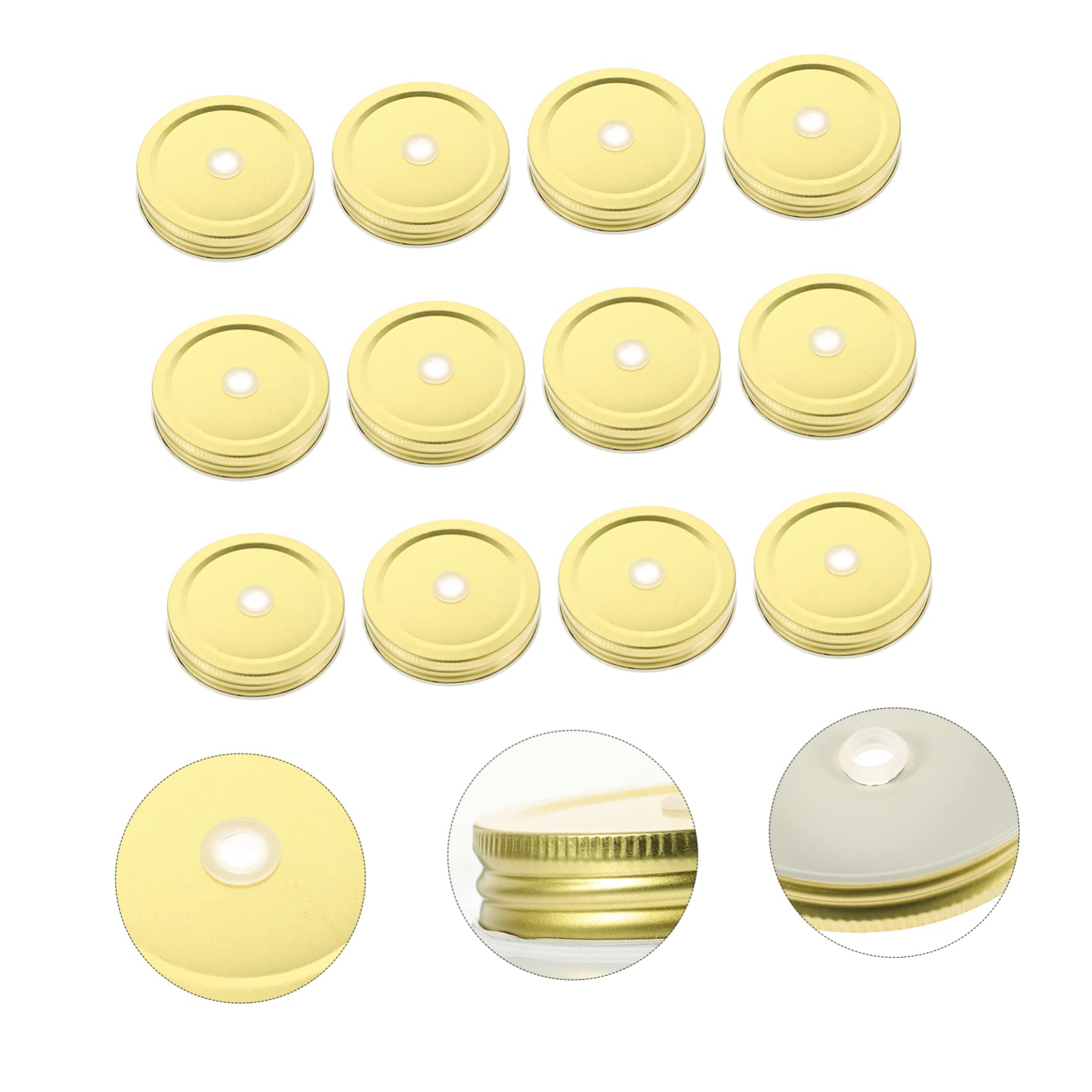 Operitacx 12pcs Iron Jar Lids Straw Hole Cup Covers for Beverages Leak Design for Home Shop Use