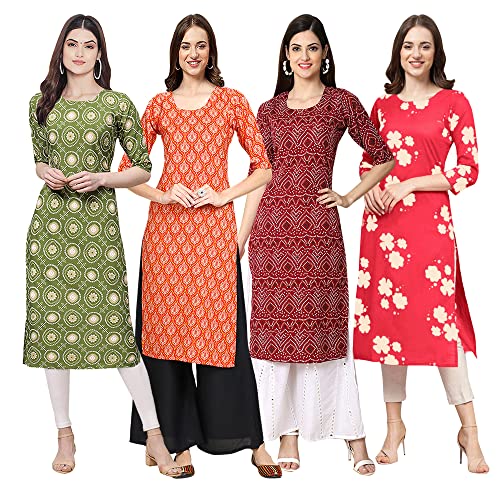 Image of Pinkmint Women's Crepe Digital Print Straight Kurta [Pack of 4] (CCV-334-338-339-335)