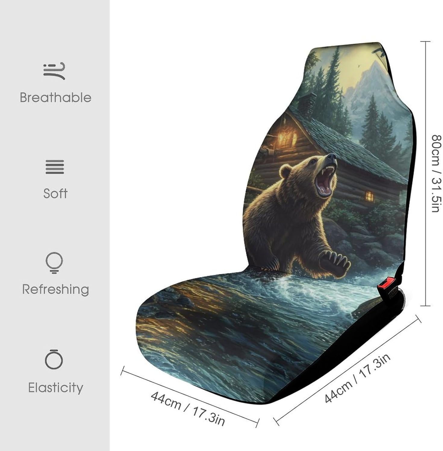 Natural Scenery Lake House Bear Car Seat Covers Universal Car Front Seats Protector Auto Interior Accessories 2PCS