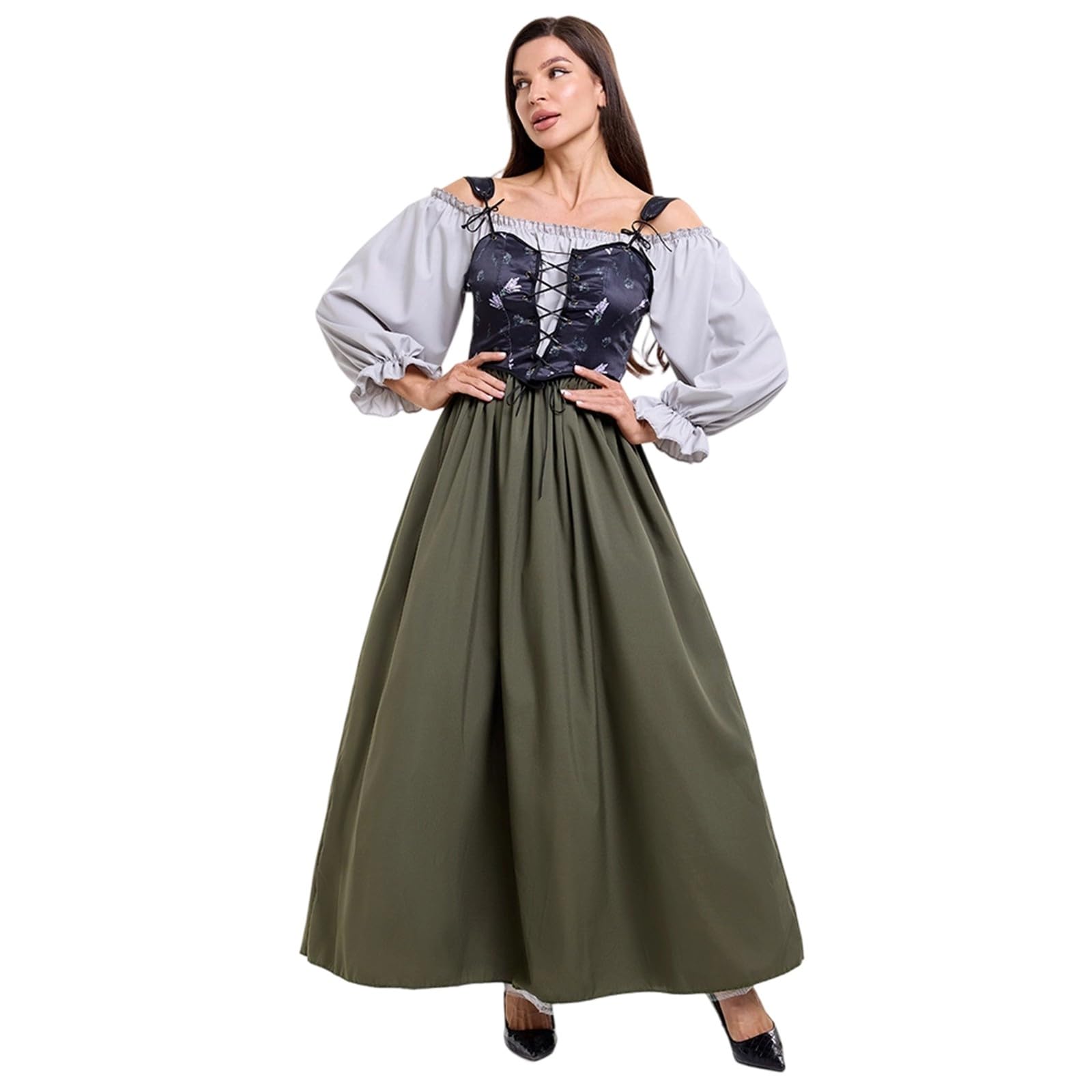 Genérico Vestido De Halloween Para Mujer,Conjunto Medieval Victoriano De Dos Piezas Para Mujer Disfraz Cosplay Elegante Con Falda Y Corsé Atuendo Festivo Para Halloween Teatro O CelebracióN Nocturna