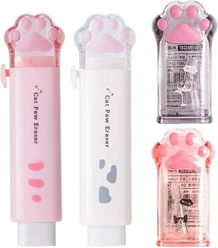 2 Pcs Cat Paw Cute Pencil Sharpener and 2 Pcs Retractable Eraser Push Pull Design Kawaii Cat Eraser,Pencil Sharpeners Manual for Kids Rubber Aesthetic Erasers Student Home School Supplies