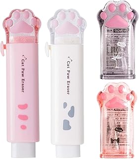 Cute Cat Paw Erasers,2 Pcs Cat Paw Pencil Sharpener and 2 Pcs Retractable Eraser Push Pull Design Kawaii Eraser,Pencil Sharpeners Manual for Kids Rubber Aesthetic Erasers Student Home School Supplies