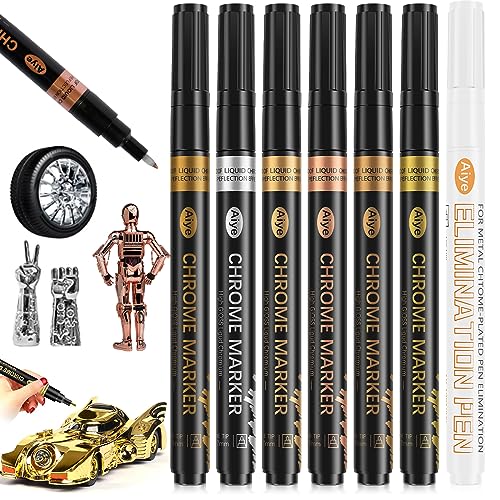 6Pcs Liquid Mirror Chrome Marker Set with Marker Remover 0.7mm 6 Colors Metal DIY Pens Waterproof Scratch Resistant Chrome Marker Set for DIY Art Projects Plastic Glass Metal