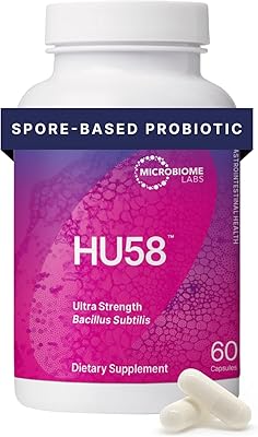 Microbiome Labs HU58 Bacillus Subtilis Probiotics for Women and Men - High Potency Spore Probiotic for Digestive Health & Immune Support - Daily Capsules with 10 Billion CFU 60 Capsules