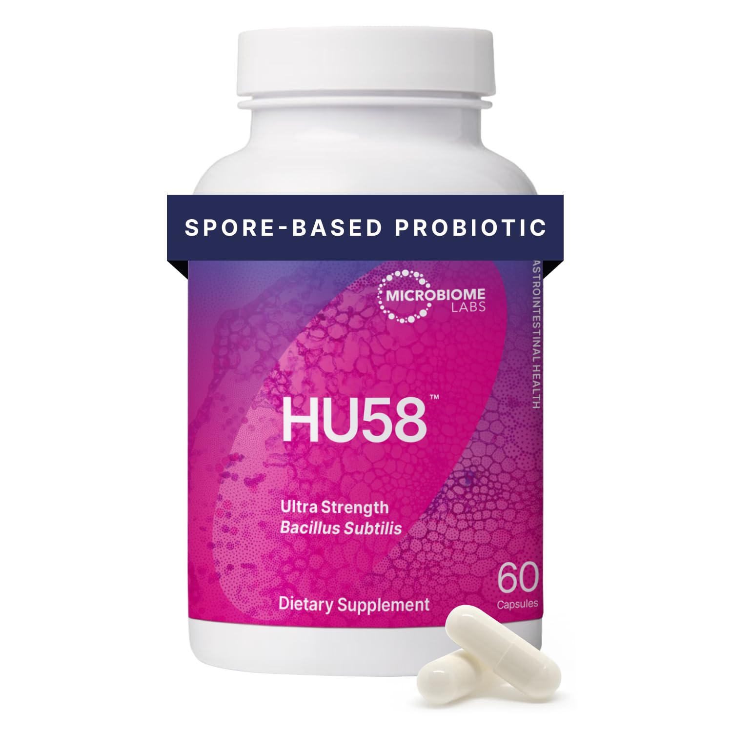 Microbiome Labs HU58 – High-Potency Bacillus subtilis Spore Probiotic Supplement – Probiotics for Digestive Health & Gut Support, Ideal for Men & Women – 100% Survivability – 60 Vegan Capsules