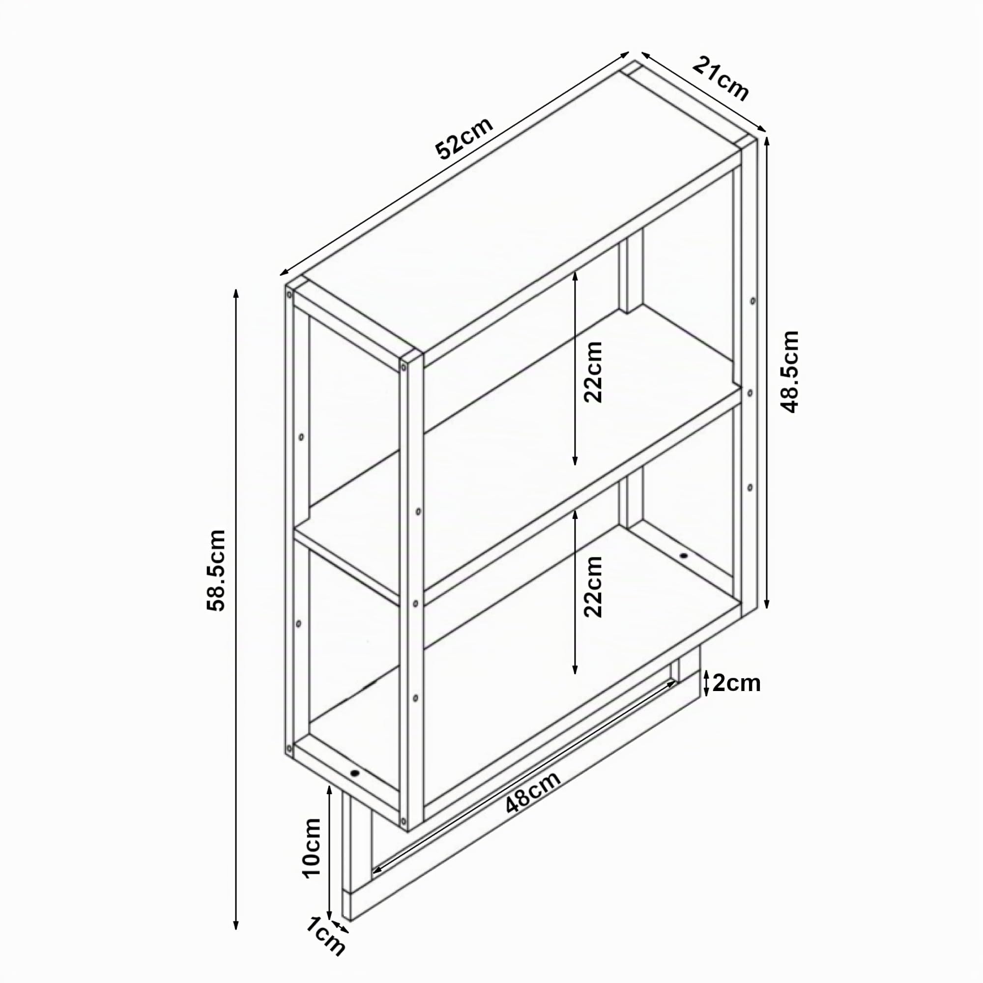 [en.casa] Estantería de Pared para Baño con 3 Estantes y Toallero Mueble de Cocina de 3 Niveles con Barra para Paños de Cocina Bambú 59 x 52 x 21 cm - Natural