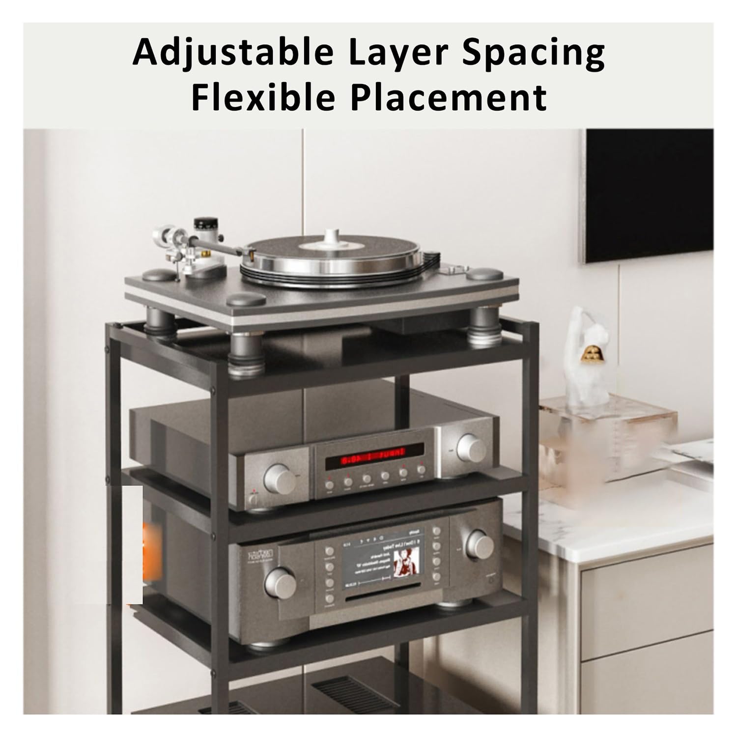 3/4 Livelli Armadio Audio HiFi Rack Rack Audio Mobile con Ruote Universali Audio AV Tower Media Stand Mobile Stereo HiFi Rack HiFi Aperto Multifunzione per Soggiorno Ufficio.(50x35.1x88cm)