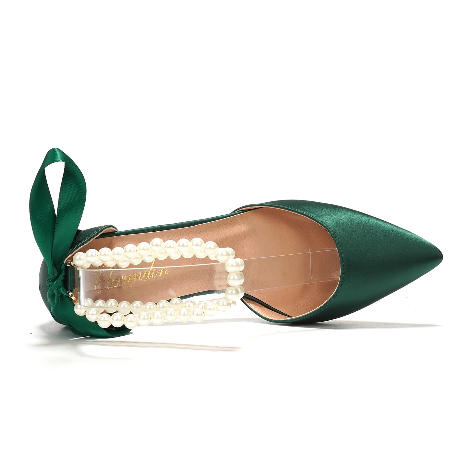 Elivandon J1585 Sandalias de Boda Mujer Satén Tacón Alto Medio 6cm Punta Puntiaguda Doble Tira Perlas Zapatos Nupciales