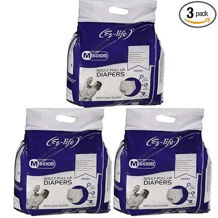 EZ-LIFE Unisex Adult Pull Up Adult Diapers With Leak Guard, Medium| (Size: 19-42 Inches)|(Pack of 3)