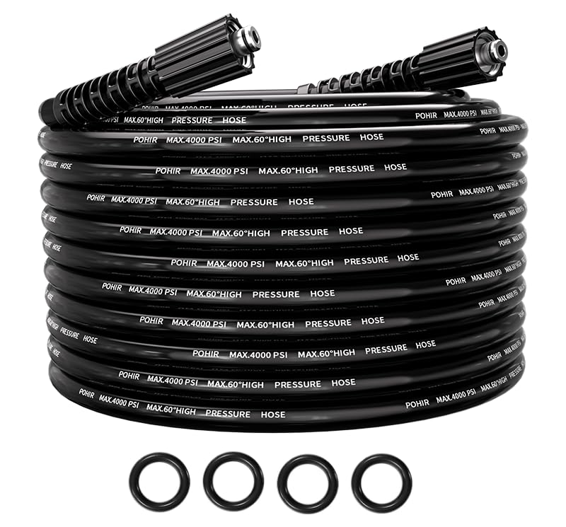 POHIR Pressure Washer Hose 25FT 4000PSI, 1/4 Inch M22 Kink Resistant Power Washing Replacement Hose, Lightweight Pressure Washer Extension Hose