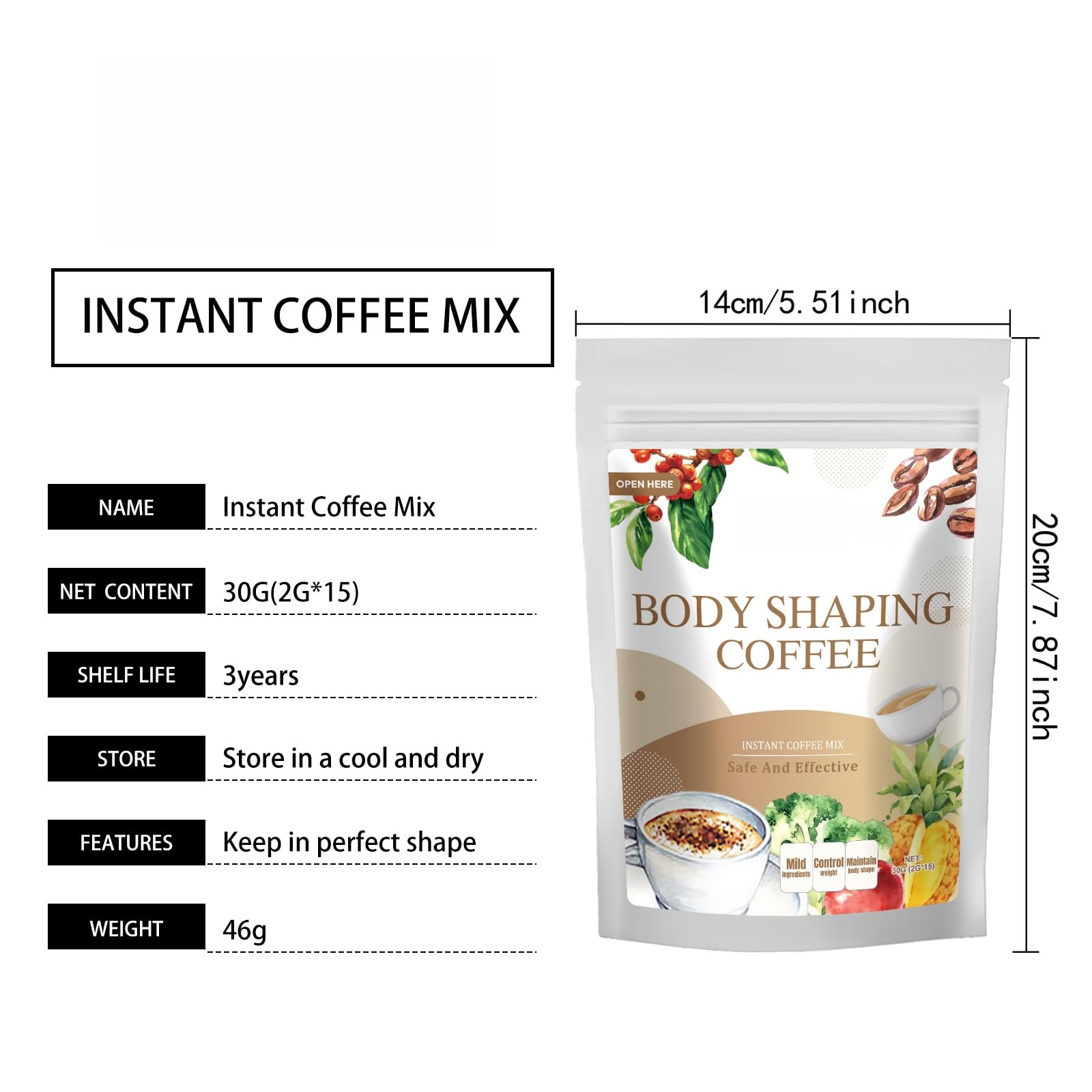Instant-Kaffeepulver mit Xylitol, weicher und milder Geschmack, schnell gebrühter täglicher Genuss(5pcs)