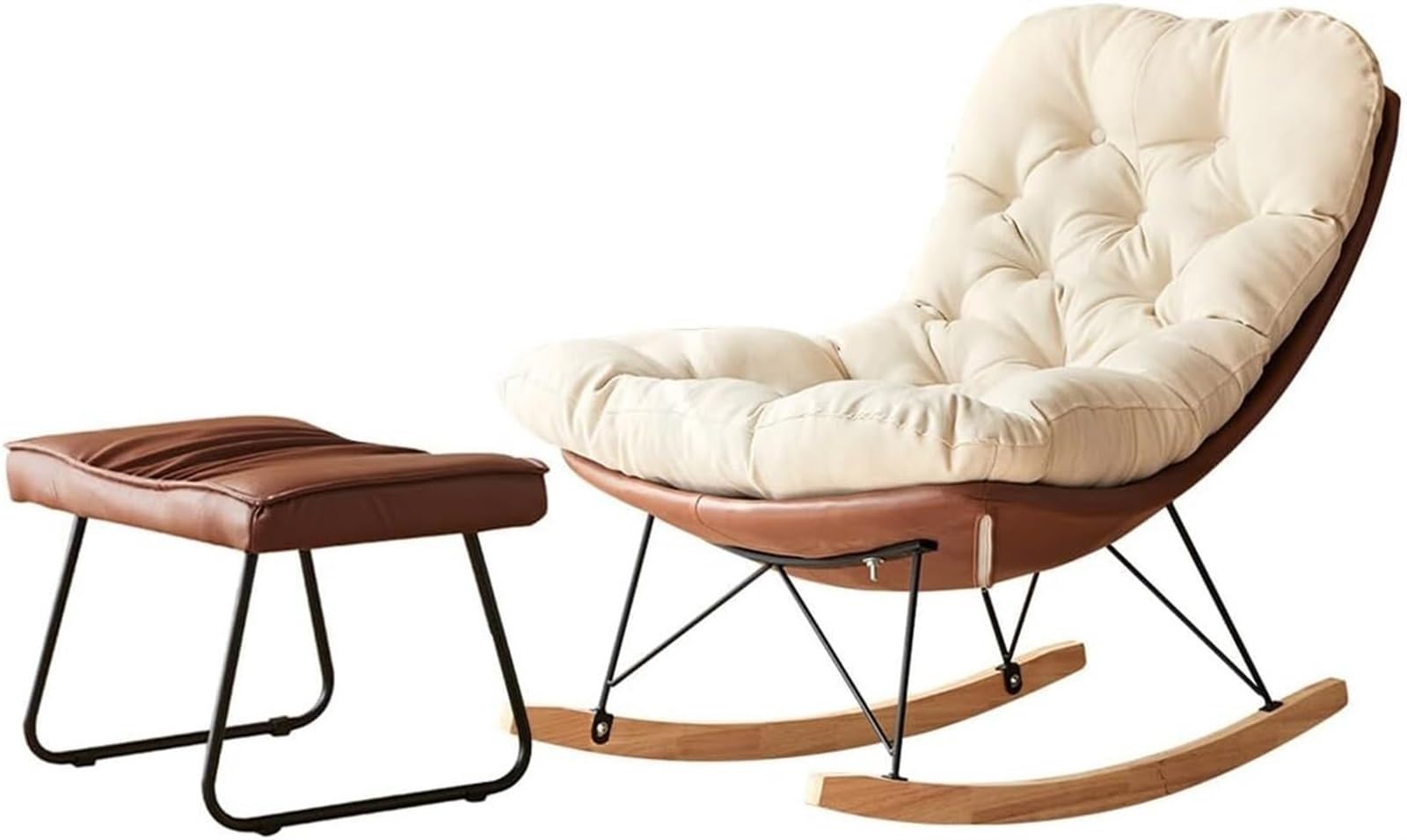 Gepolsterter Schaukelstuhl, bequemer Schaukelstuhl, moderner Wohnzimmerstuhl, Balcomy-Kinderzimmer-Schaukelstuhl mit Ottomane, Freizeit-Rocker-Segelflugzeug-Stuhl, gepolsterter Sofa-Stuhl, a
