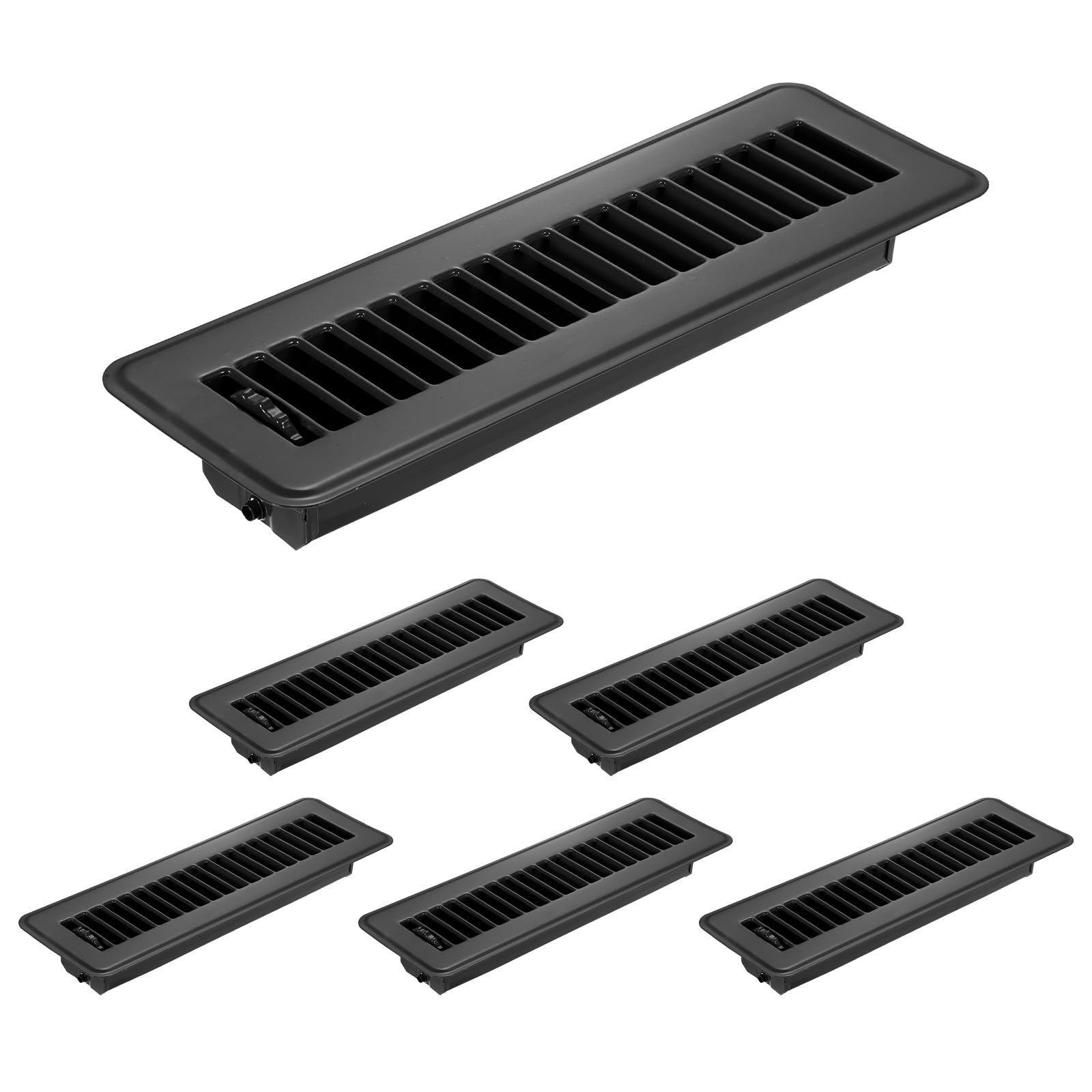 PATIKIL 2x10 Inch Floor Vent Covers, 6 Pcs Floor Registers Heavy Duty Metal Walkable Air Vent Covers Easy Adjustable Air Supply Lever for Home Office Wall Ceiling Grilles, Black