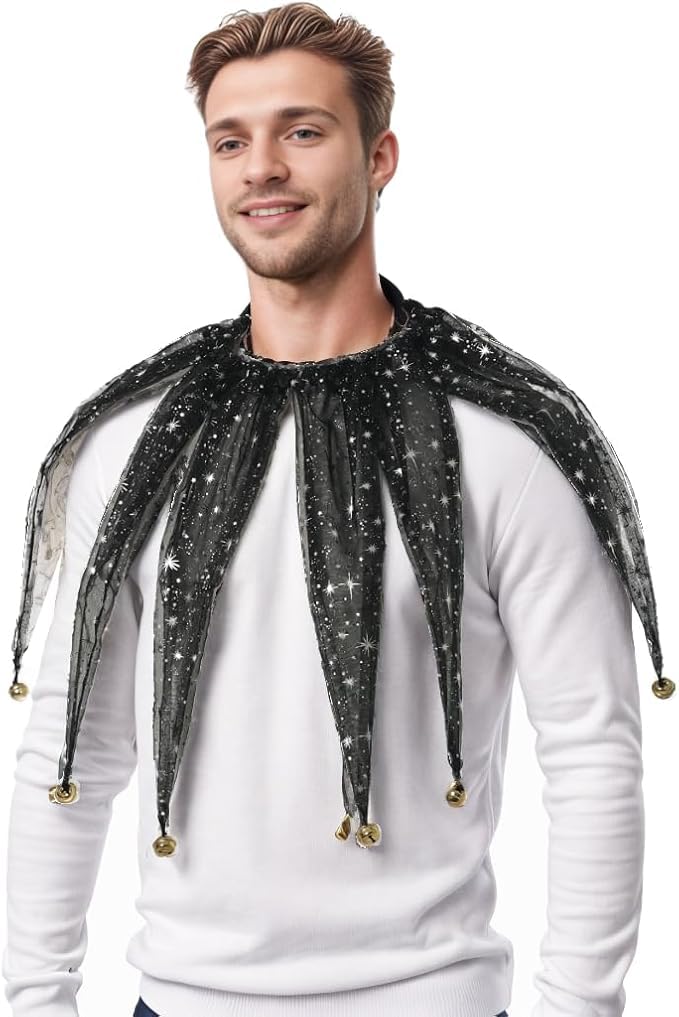 CAMDOM Victorian Mesh Collar Adult Pointed Clown Neck Accessories with Jingle Bell Mardi Gras Costumes — image 1