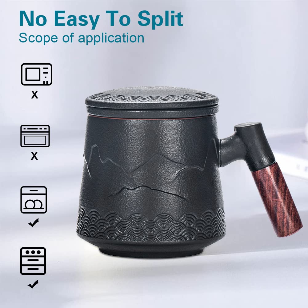 Yuragim Teetasse mit Deckel und Sieb, 400 ml Teesieb für losen Tee Tasse, Teetassen aus Keramik für Losen Tee Oder Beutel mit Holzgriff, Den Täglichen und Bürogebrauch für Einweichen Tee