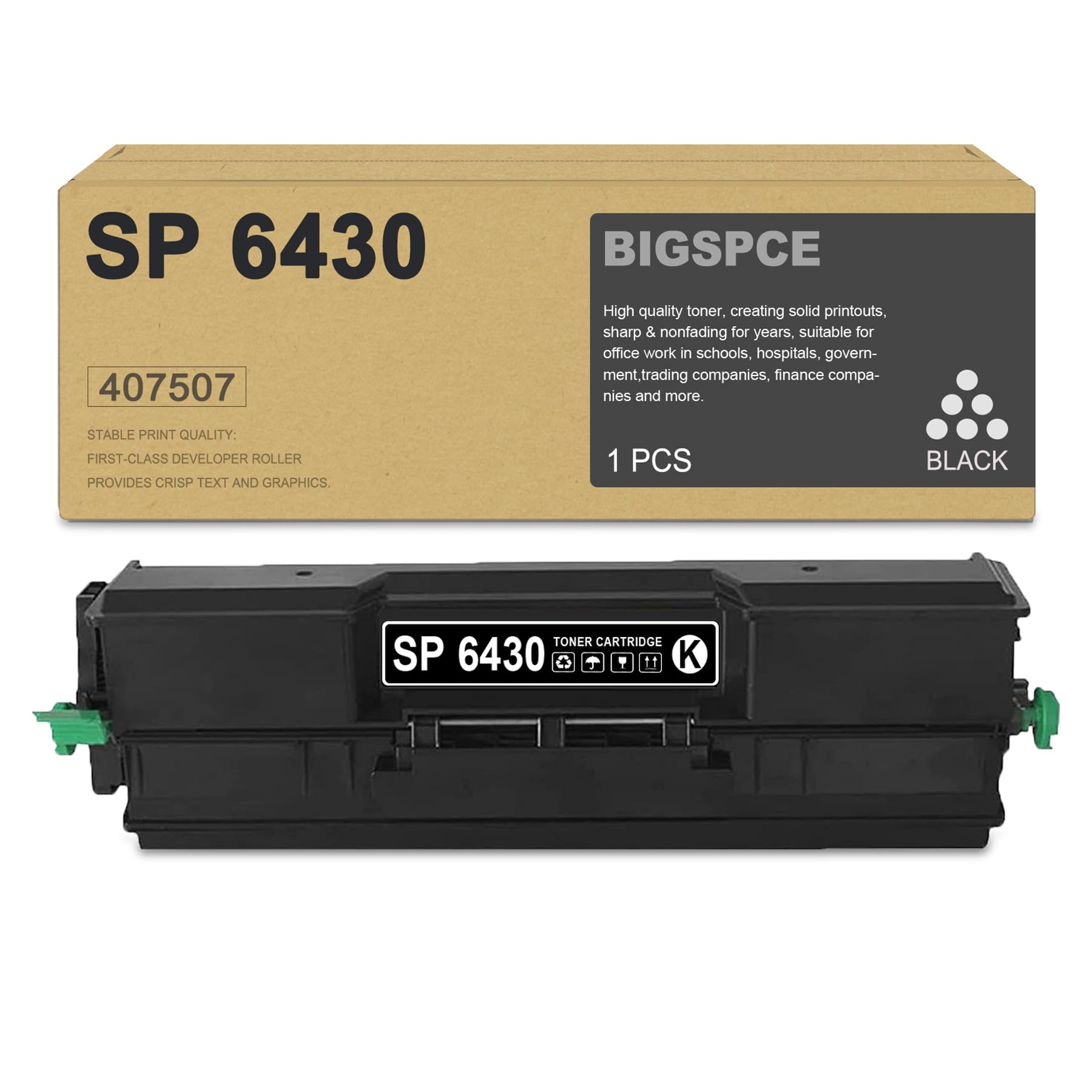 BIGSPCESP 6430 Black high Yield Toner Cartridge (1-Pack) - SP 6430 (407507) Toner Cartridge Replacement for Ricoh Aficio SP 6430DN Printer