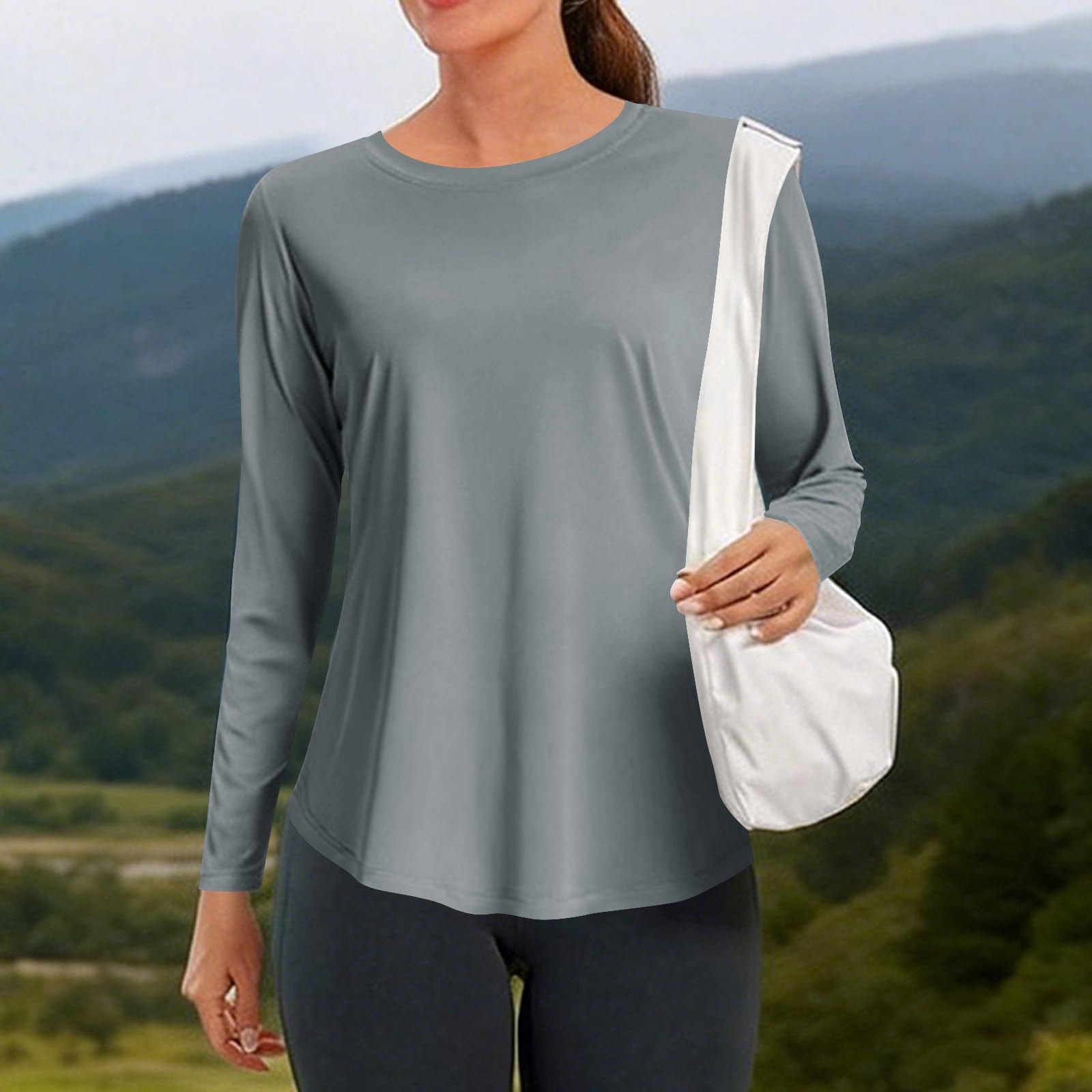 Camicia sportiva da donna a maniche lunghe da corsa Top ad asciugatura rapida traspirante protezione solare fitness palestra allenamento t-shirt leggera girocollo tinta unita escursionismo yoga