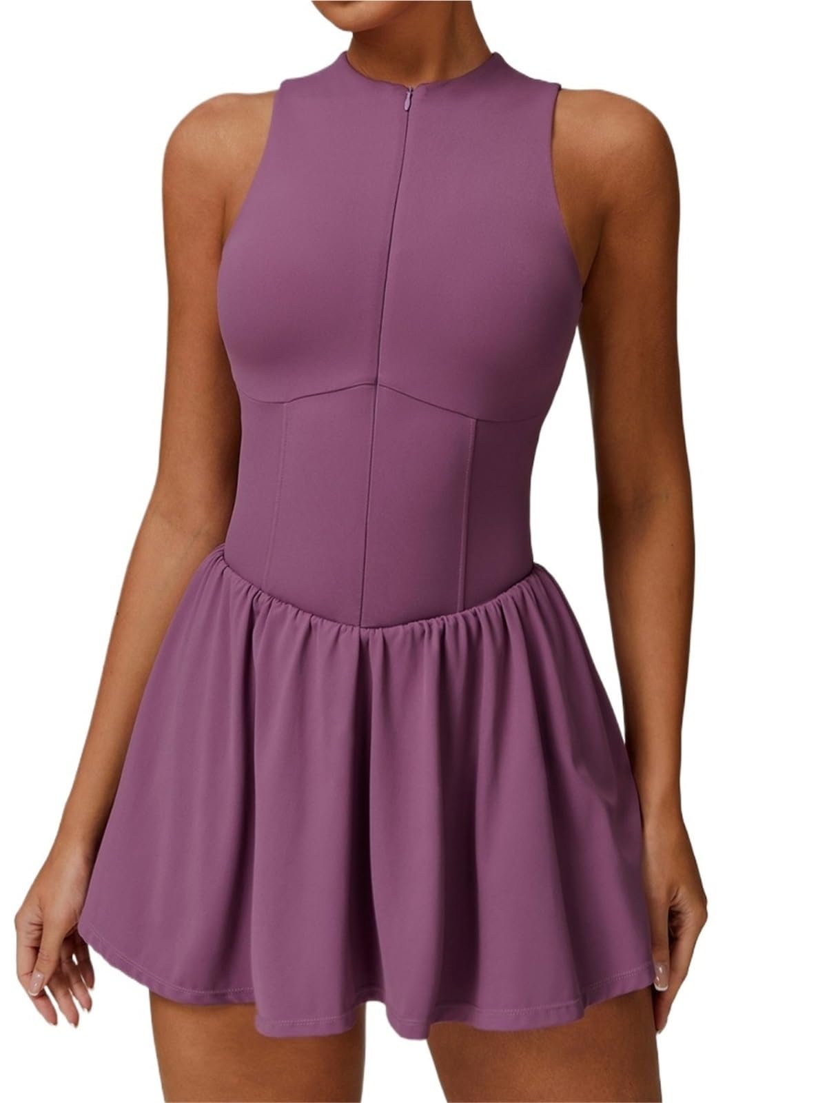 Abiti da Tennis da Donna Abito da Tennis da Donna con Cerniera Frontale, Finto Due Pezzi, Colletto Alto, vestibilità Attillata e Morbido, Set Sportivo