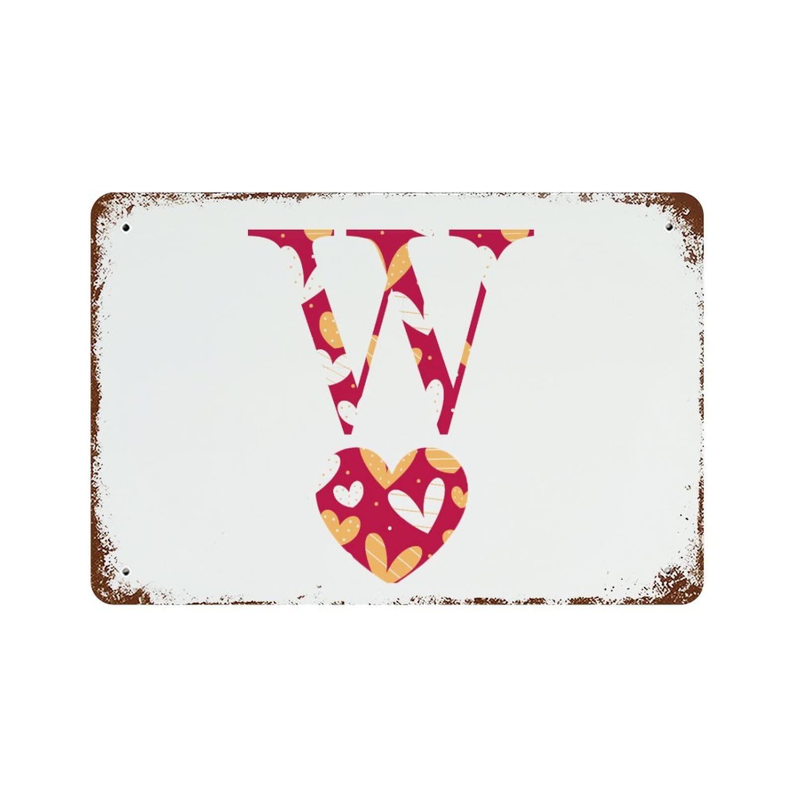Panneau vintage en métal initiales W pour couples | Décoration rétro 30x45 cm