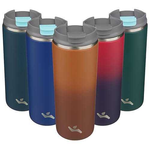 Miniatura 21 de Vaso con tapa, taza de café de viaje de 12 onzas, botella de agua aislada al vacío de doble pared de acero inoxidable con aislamiento térmico, color