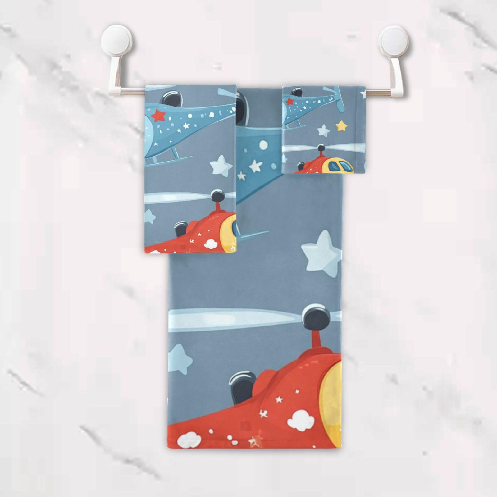 Helikopter Sterne Wolke Silber Dekorative Gesichtshandtücher Set 3-teilig, 1 Badetuch, 1 Handtuch, 1 Waschlappen für Zuhause, Küche, Familie