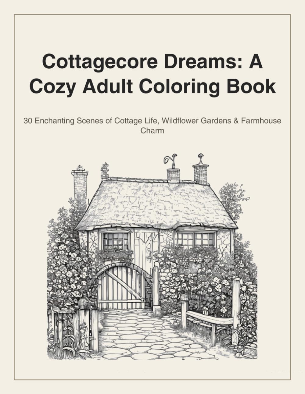 Cottagecore Dreams: A Cozy Adult Coloring Book: 30 Enchanting Scenes of Cottage Life, Wildflower Gardens & Farmhouse Charm