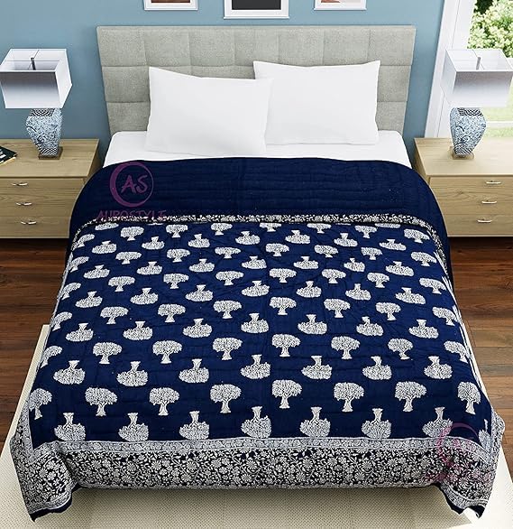 Image of EMIOUR 400 TC Pure Cotton Soft Jaipuri AC Quilt /Razai /Rajai Floral Print,Jaipuri Razai Cotton Quilt for Winter,Lightwieght Jaipuri Razai (Design 16, Double Bed)