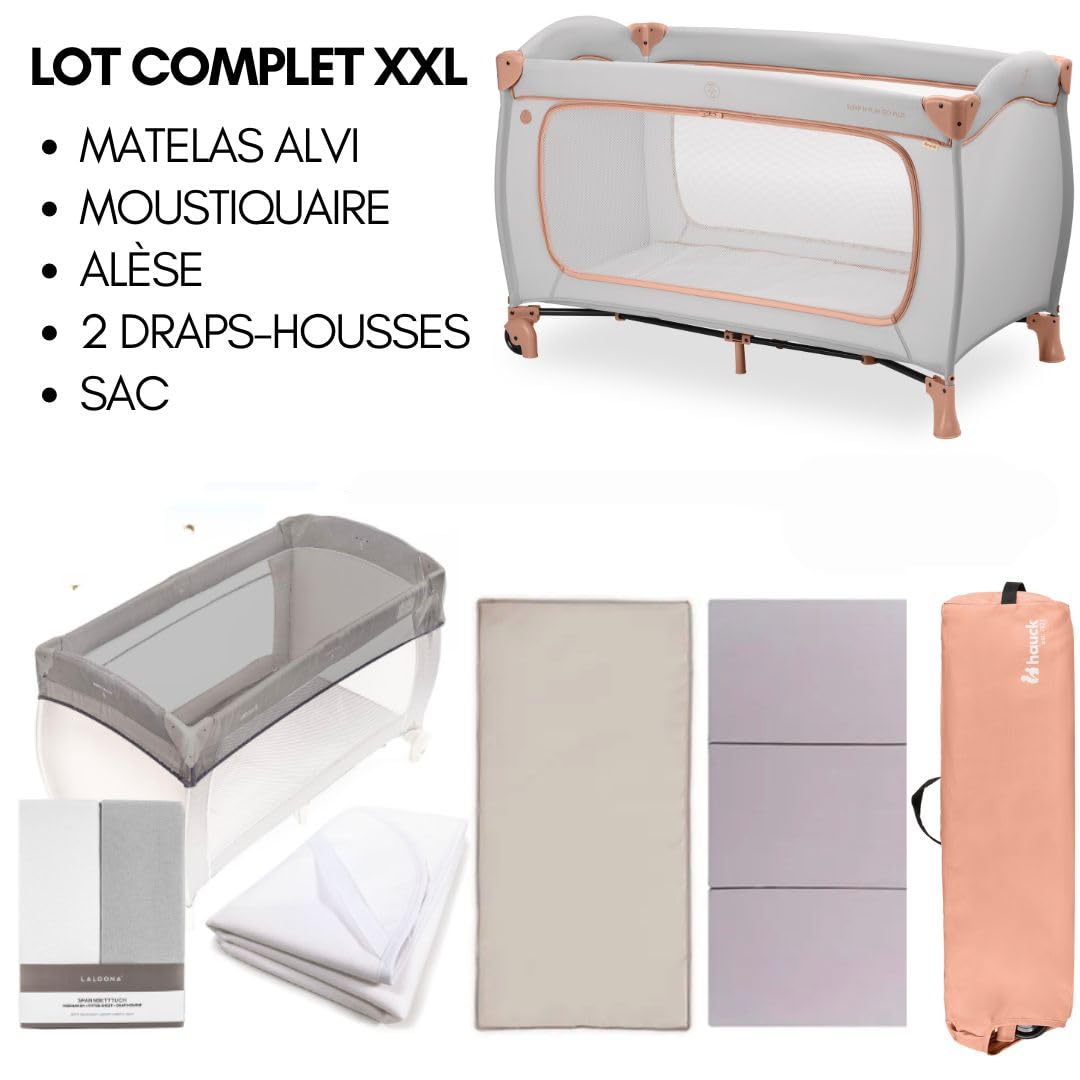 hauck Lot Lit Parapluie Bebe avec Matelas Sleep N Play Go Plus XXL - Inclus Moustiquaire, Alèse, Drap Housse, Sac de Transport, Pliable, Dusty Cork