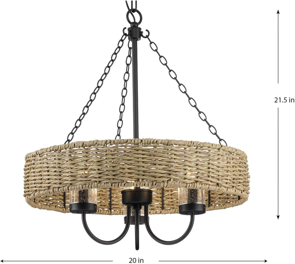 Progress Lighting P550127-31M Pembroke Collection 1-Light Outdoor Pendant Matte Black with Mocha Rattan Accents