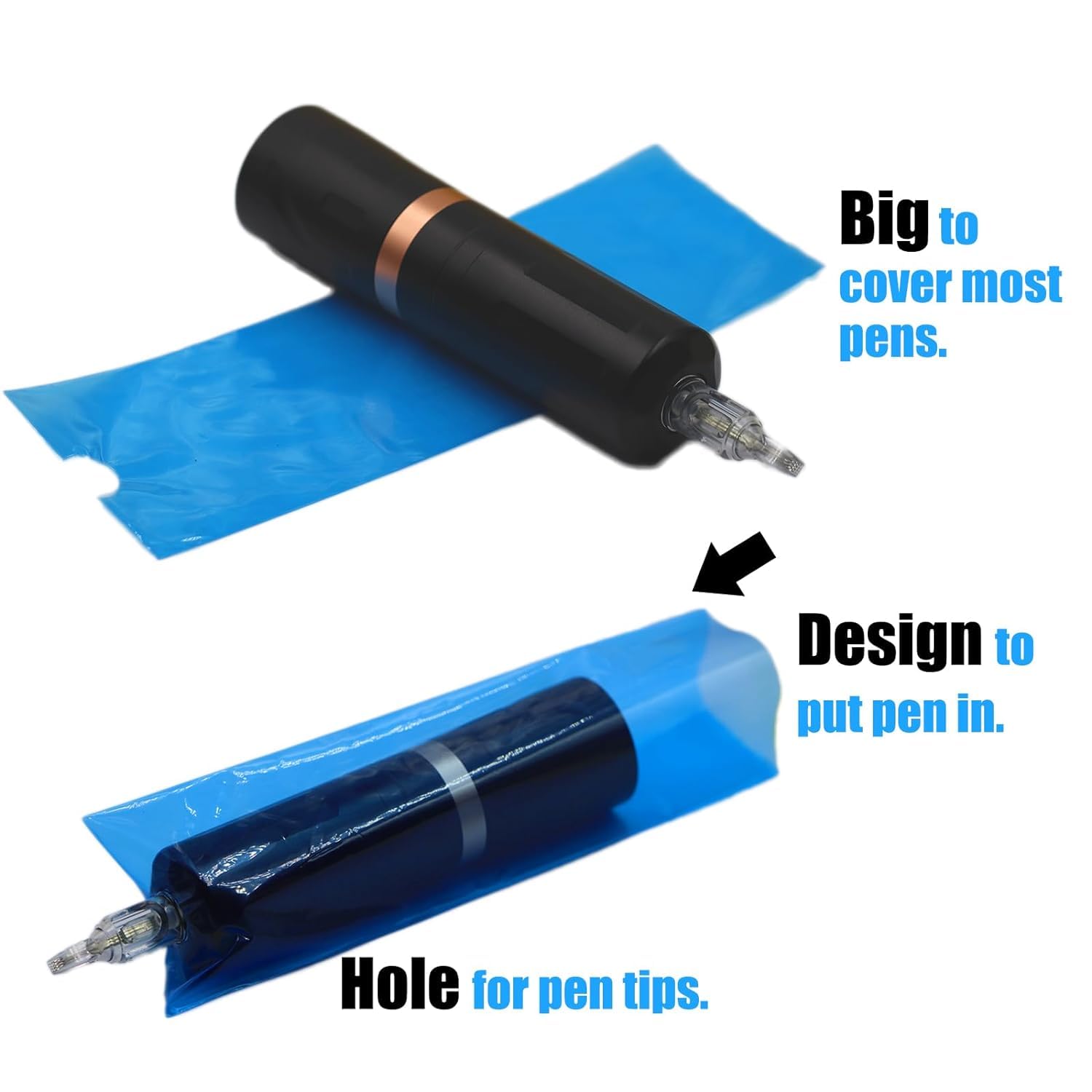 Autdor Large Machine Pen Covers 200pcs Tattoo Machine Covers Plastic Tattoo Pen Covers Grip Covers Disposable Tattoo Pen Sleeves for Cartridges Tattoo Supplies (Blue), Black