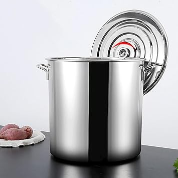 Large Professional Stainless Steel Stock Pot with Lid, Induction-Safe, 6 Sizes from 10L to 100L for Soup, Stews, and Cooking(50cm*50cm(100L))