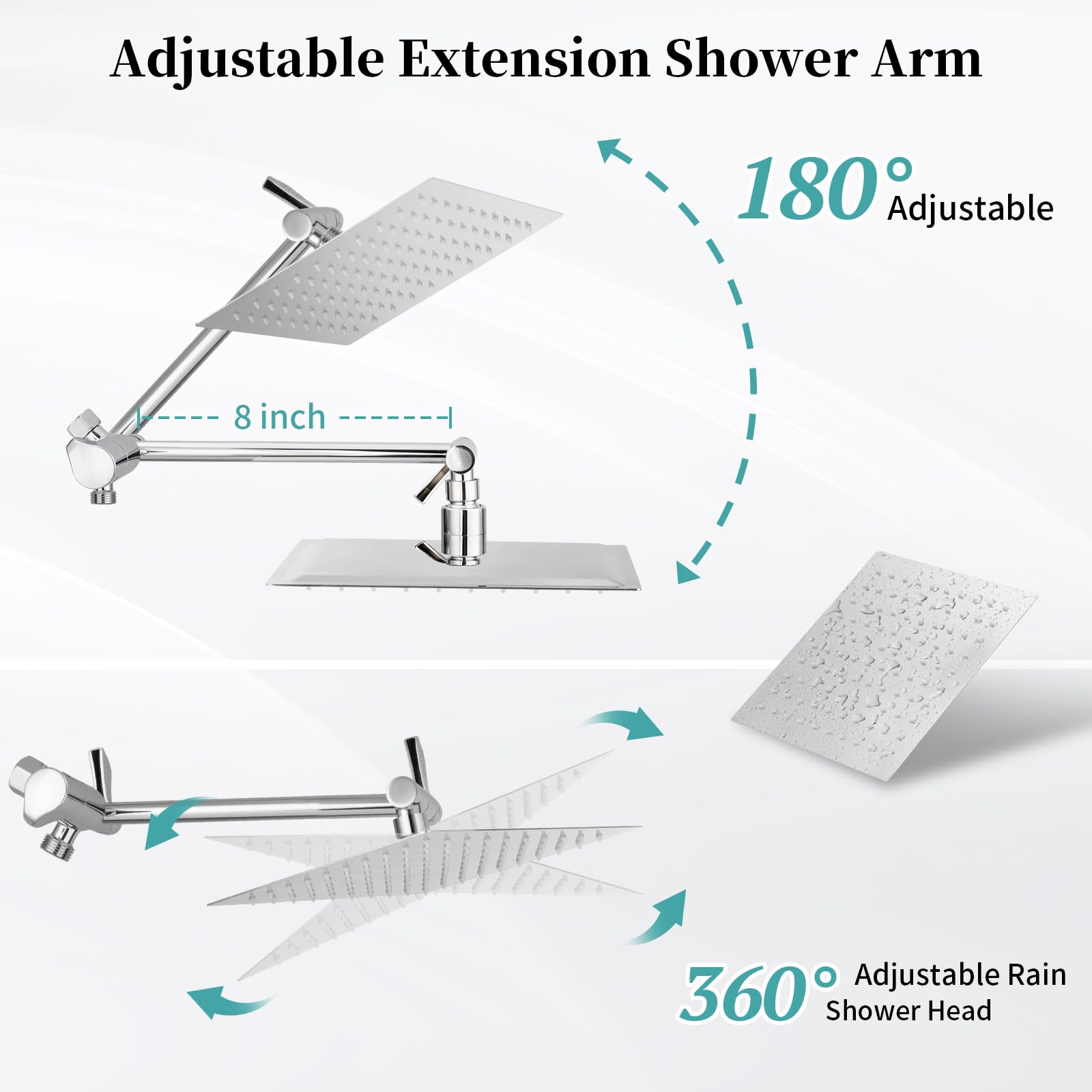 Cabezal de ducha para lluvia con mano, cabezal de ducha de alta presión con brazo de extensión de 11 pulgadas, 9 ajustes de alcachofa de ducha de mano con soporte y manguera, cabezal de