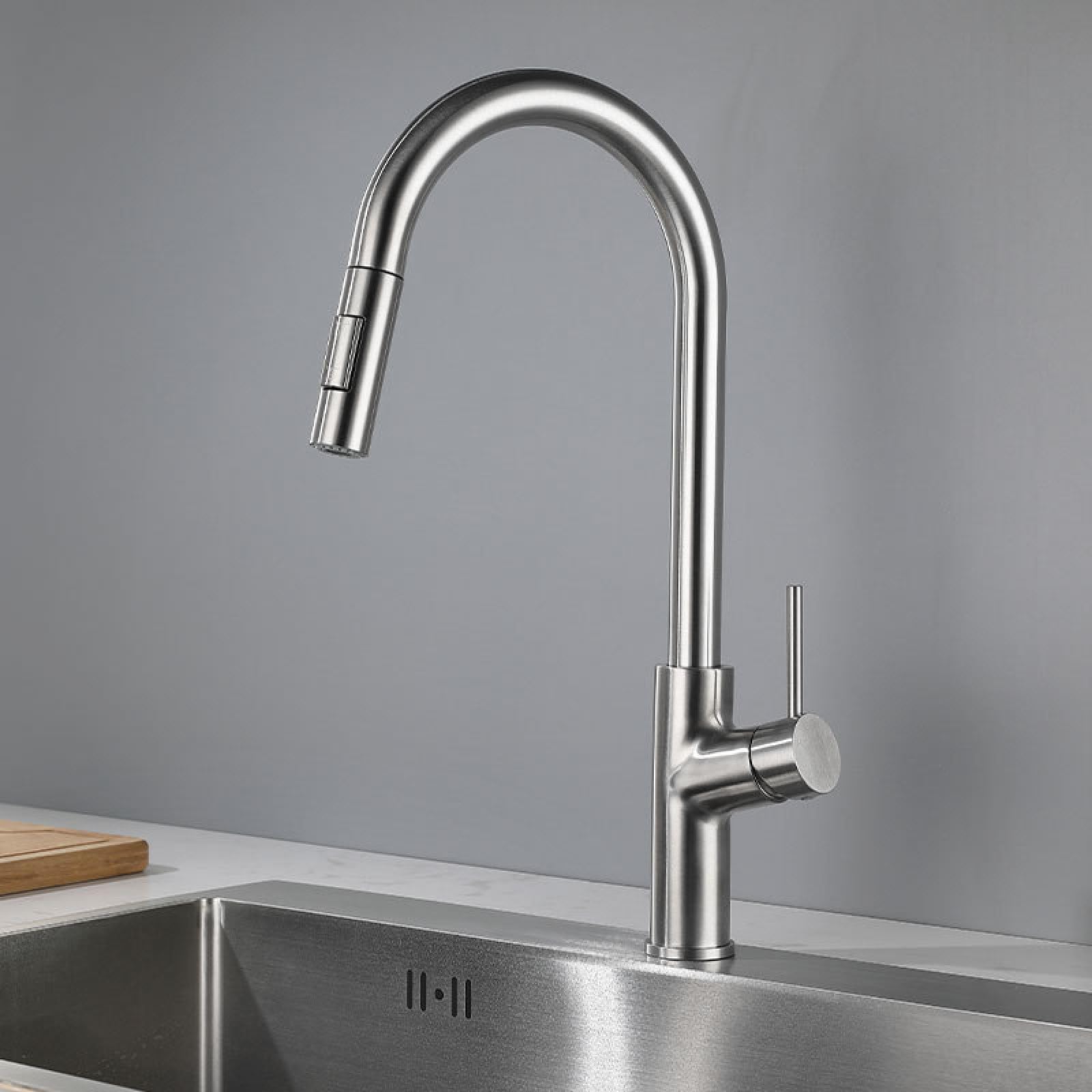 Fanjubei Brushed 304 Stainless Steel Rotating Pull-Out Hot And Cold Kitchen Faucet,