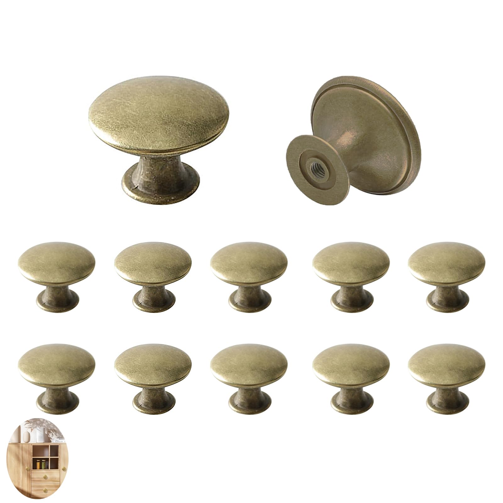 LeeQunQ 12 PCS Antique Brass Drawer Knobs, Cabinet Door Knobs, Drawer Handles, Antique Brasscupboard Knobs, for Drawer Wardrobe Closet Bedside Table Cupboard