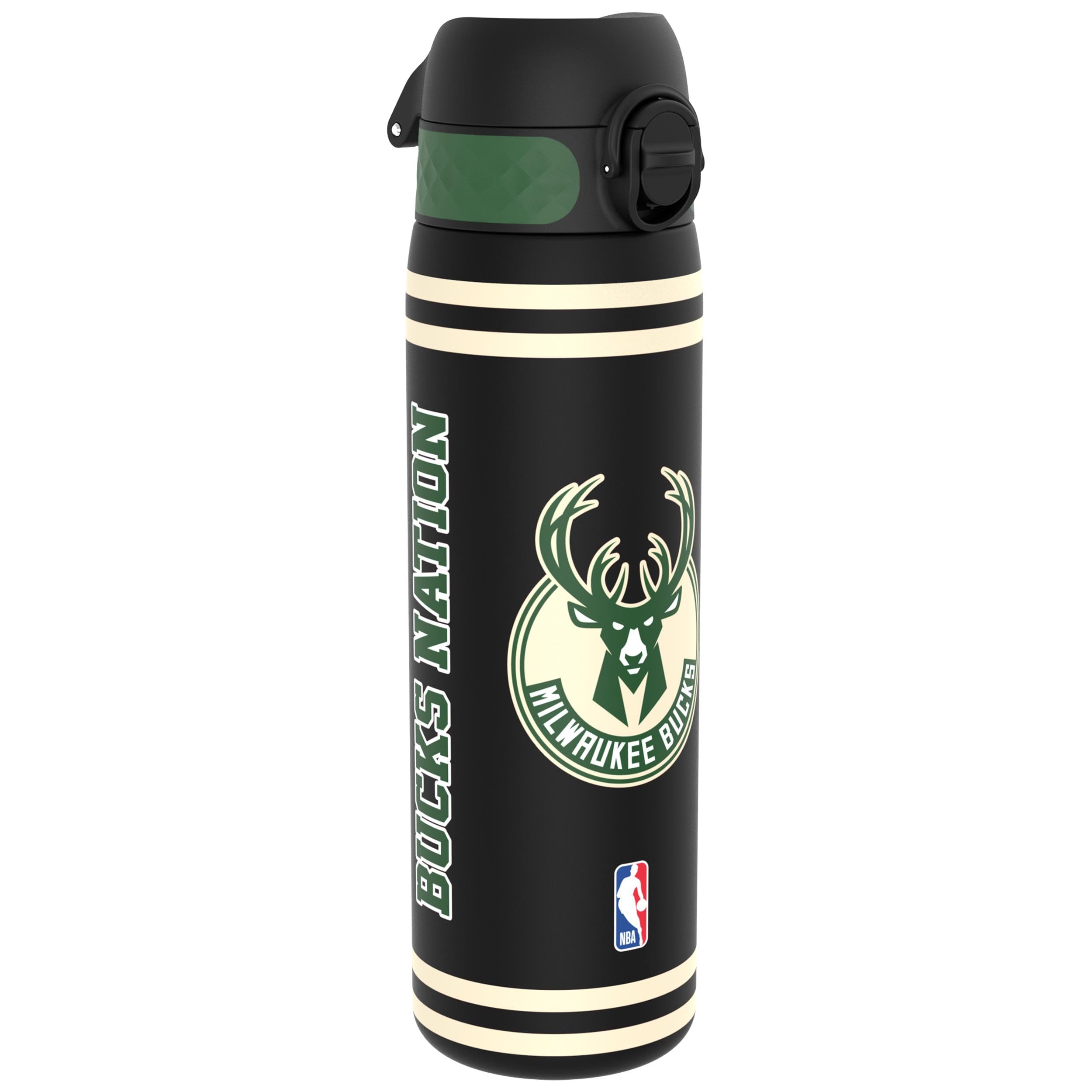 Ion8 NBA Milwaukee Bucks Water Bottle, 500 ml/18 oz, Leak Proof, Easy to Open, Secure Lock, Dishwasher Safe, BPA Free, Hygienic Flip Cover, Carry Handle, Fits Cup Holders, Easy Clean, Carbon Neutral